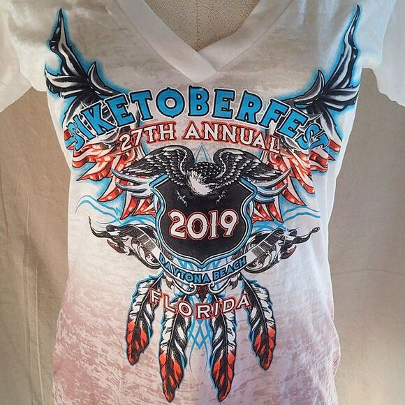 2019 27th Annual Biketoberfest Daytona Beach FL - Graphic V Neck Tee - L… - Picture 2 of 7